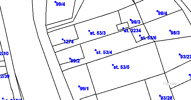 Parcela st. 53/4 v KÚ Úšovice, Katastrální mapa