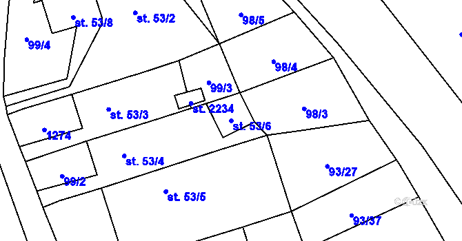 Parcela st. 53/6 v KÚ Úšovice, Katastrální mapa