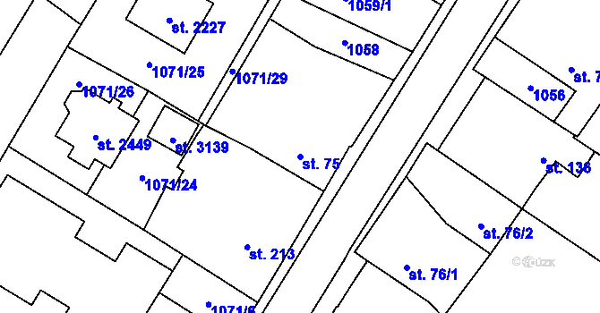 Parcela st. 75 v KÚ Úšovice, Katastrální mapa