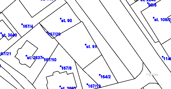 Parcela st. 91 v KÚ Úšovice, Katastrální mapa