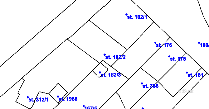 Parcela st. 182/2 v KÚ Úšovice, Katastrální mapa