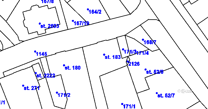 Parcela st. 183 v KÚ Úšovice, Katastrální mapa