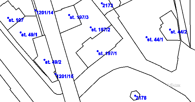 Parcela st. 197/1 v KÚ Úšovice, Katastrální mapa