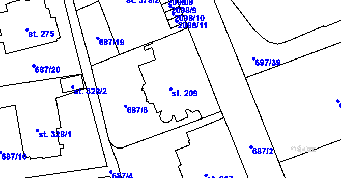 Parcela st. 209 v KÚ Úšovice, Katastrální mapa