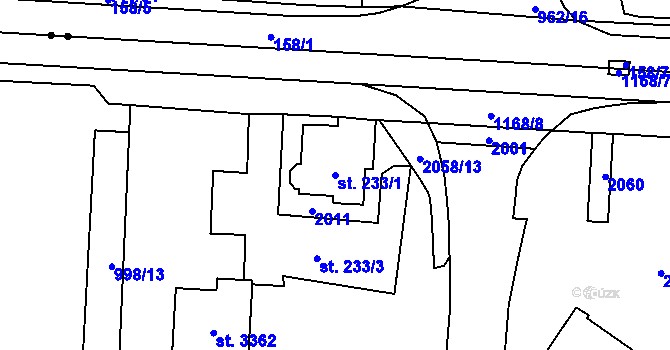 Parcela st. 233/1 v KÚ Úšovice, Katastrální mapa