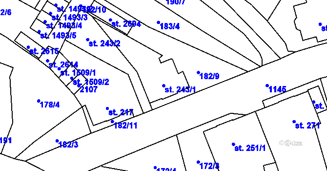 Parcela st. 243/1 v KÚ Úšovice, Katastrální mapa