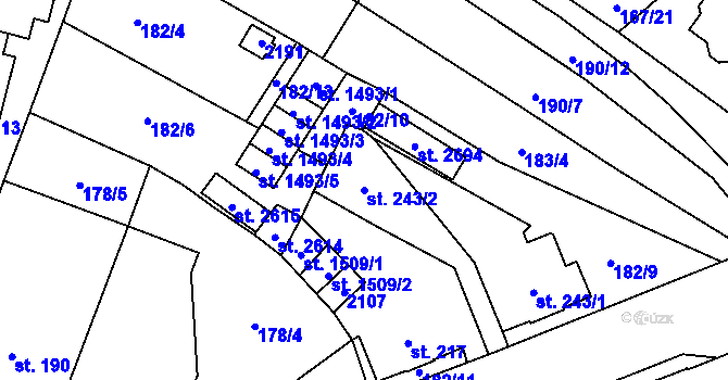 Parcela st. 243/2 v KÚ Úšovice, Katastrální mapa