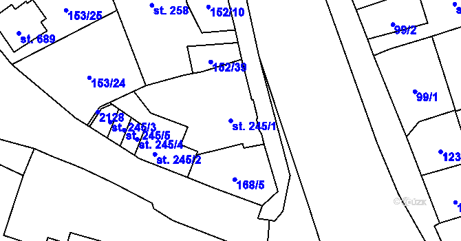 Parcela st. 245/1 v KÚ Úšovice, Katastrální mapa