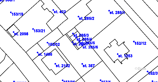 Parcela st. 285/5 v KÚ Úšovice, Katastrální mapa