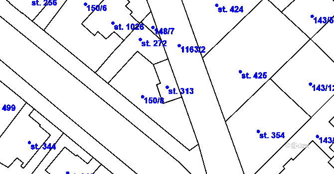Parcela st. 313 v KÚ Úšovice, Katastrální mapa