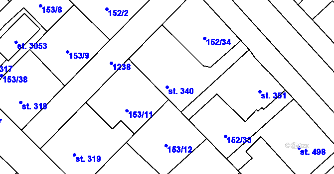 Parcela st. 340 v KÚ Úšovice, Katastrální mapa