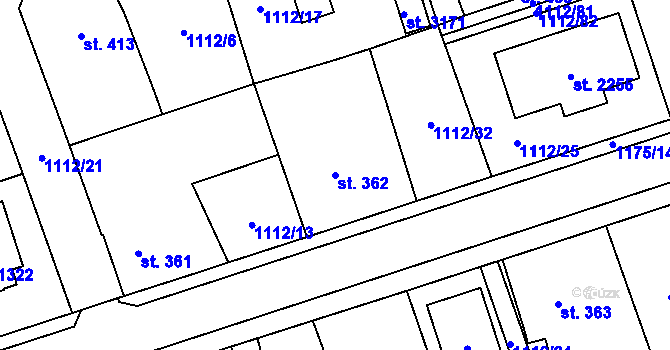 Parcela st. 362 v KÚ Úšovice, Katastrální mapa