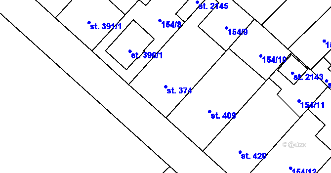 Parcela st. 374 v KÚ Úšovice, Katastrální mapa