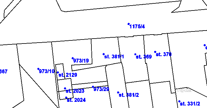 Parcela st. 381/1 v KÚ Úšovice, Katastrální mapa