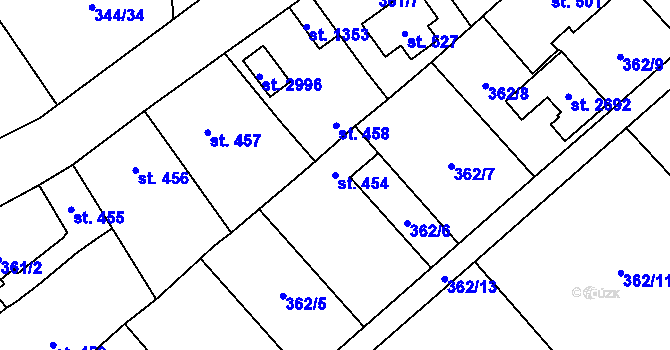 Parcela st. 454 v KÚ Úšovice, Katastrální mapa