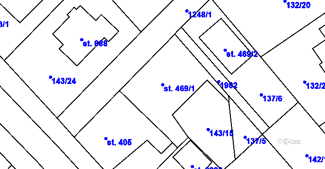 Parcela st. 469/1 v KÚ Úšovice, Katastrální mapa