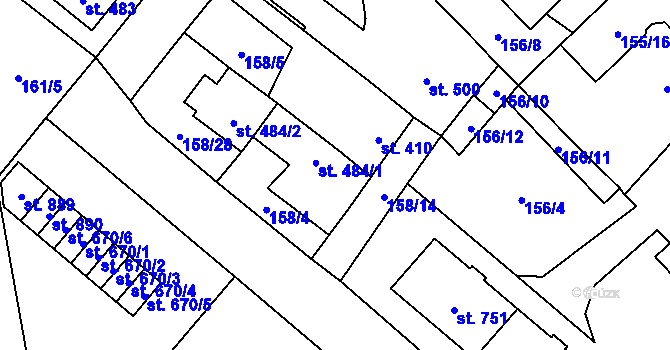 Parcela st. 484 v KÚ Úšovice, Katastrální mapa