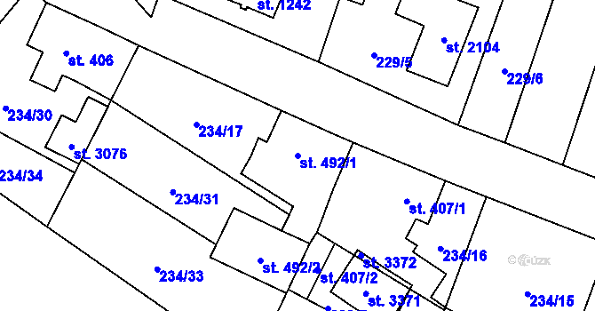 Parcela st. 492/1 v KÚ Úšovice, Katastrální mapa