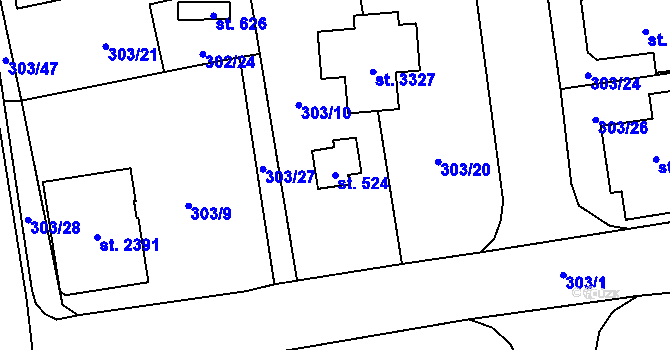 Parcela st. 524 v KÚ Úšovice, Katastrální mapa