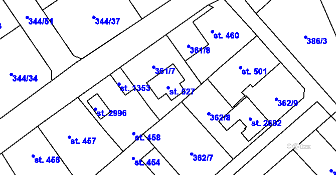 Parcela st. 527 v KÚ Úšovice, Katastrální mapa