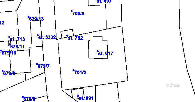 Parcela st. 617 v KÚ Úšovice, Katastrální mapa