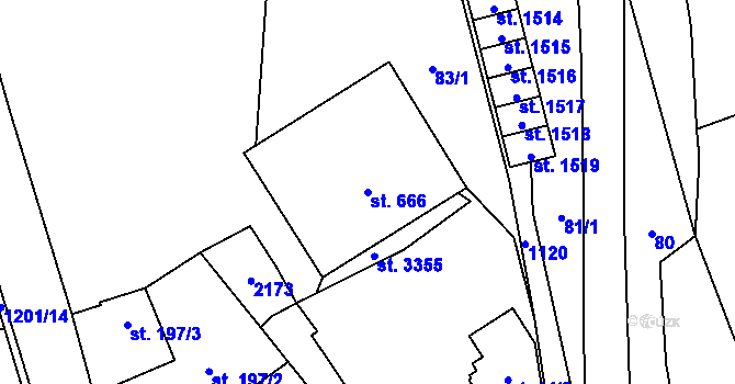 Parcela st. 666 v KÚ Úšovice, Katastrální mapa