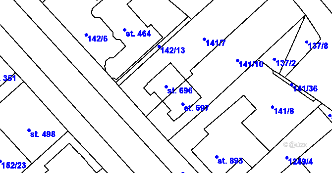 Parcela st. 696 v KÚ Úšovice, Katastrální mapa