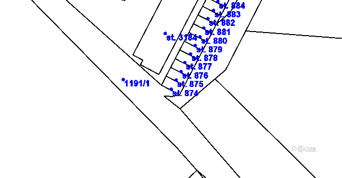 Parcela st. 874 v KÚ Úšovice, Katastrální mapa
