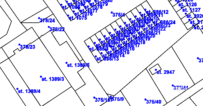 Parcela st. 886/14 v KÚ Úšovice, Katastrální mapa
