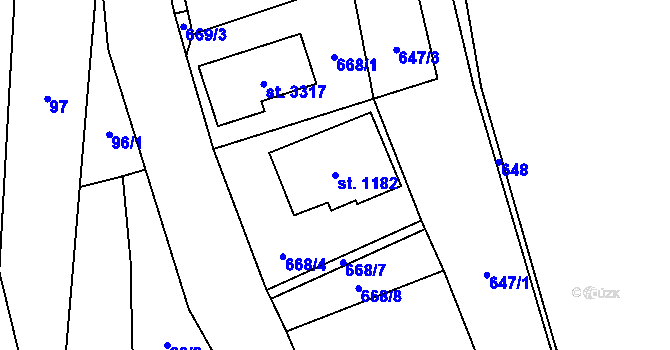 Parcela st. 1182 v KÚ Úšovice, Katastrální mapa