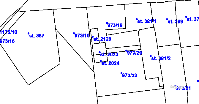 Parcela st. 2023 v KÚ Úšovice, Katastrální mapa