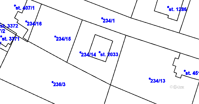 Parcela st. 2033 v KÚ Úšovice, Katastrální mapa