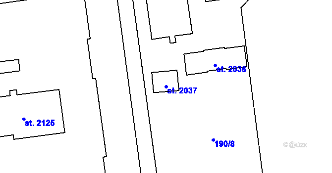 Parcela st. 2037 v KÚ Úšovice, Katastrální mapa