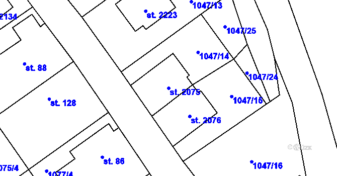 Parcela st. 2075 v KÚ Úšovice, Katastrální mapa