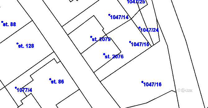 Parcela st. 2076 v KÚ Úšovice, Katastrální mapa