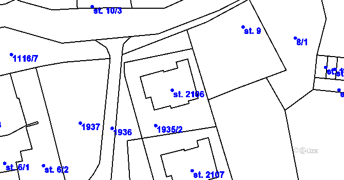 Parcela st. 2106 v KÚ Úšovice, Katastrální mapa