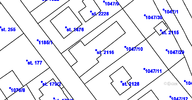 Parcela st. 2116 v KÚ Úšovice, Katastrální mapa
