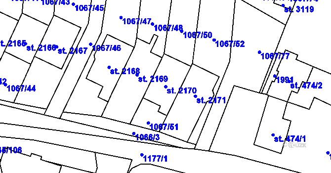 Parcela st. 2170 v KÚ Úšovice, Katastrální mapa
