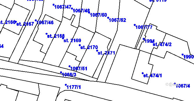 Parcela st. 2171 v KÚ Úšovice, Katastrální mapa