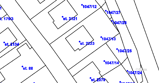 Parcela st. 2223 v KÚ Úšovice, Katastrální mapa