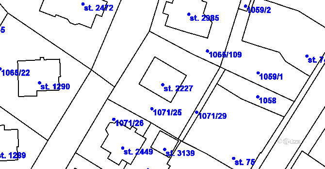Parcela st. 2227 v KÚ Úšovice, Katastrální mapa