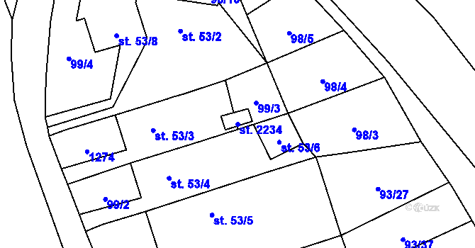 Parcela st. 2234 v KÚ Úšovice, Katastrální mapa