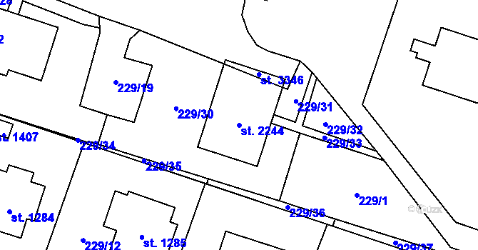 Parcela st. 2244 v KÚ Úšovice, Katastrální mapa