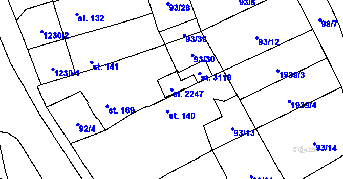 Parcela st. 2247 v KÚ Úšovice, Katastrální mapa