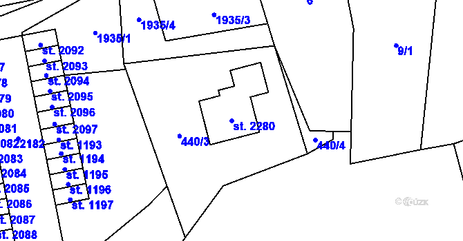 Parcela st. 2280 v KÚ Úšovice, Katastrální mapa
