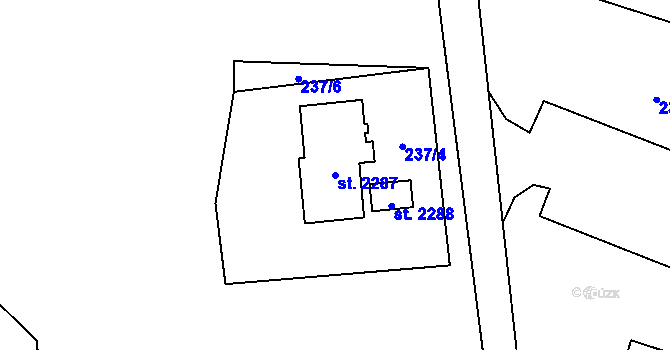 Parcela st. 2287 v KÚ Úšovice, Katastrální mapa