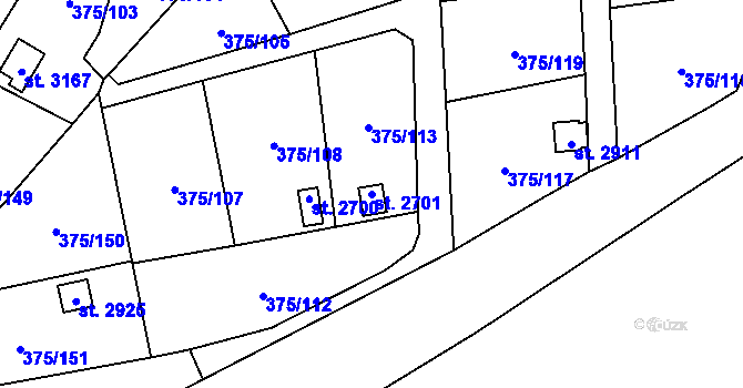 Parcela st. 2701 v KÚ Úšovice, Katastrální mapa