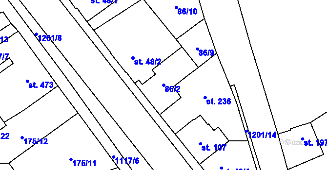 Parcela st. 86/2 v KÚ Úšovice, Katastrální mapa