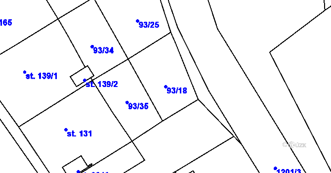 Parcela st. 93/18 v KÚ Úšovice, Katastrální mapa