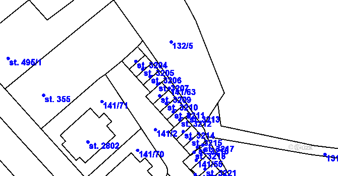 Parcela st. 141/63 v KÚ Úšovice, Katastrální mapa
